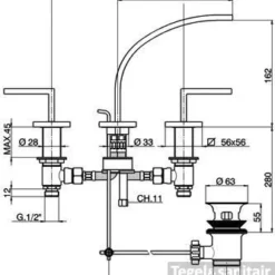 Wastafelmengkraan Cisal Wave 3-gats RVS WA0010202A
