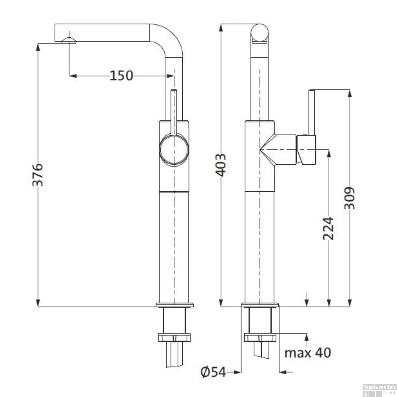 Wastafelmengkraan 1-Gats Herzbach Design New Lage Druk Zijbediening (zonder Waste) 2 Wastafelmengkraan 1-Gats Herzbach Design New Lage Druk Zijbediening (zonder Waste) - Afbeelding 2