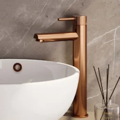 Wastafelmengkraan Brauer Copper Carving Coldstart Opbouw Hoog Ronde Hendel Geborsteld Koper PVD PVD -Baden Luxe Verkoop wastafelmengkraan brauer copper carving opbouw hoog ronde hendel koper geborsteld pvd sfeer1