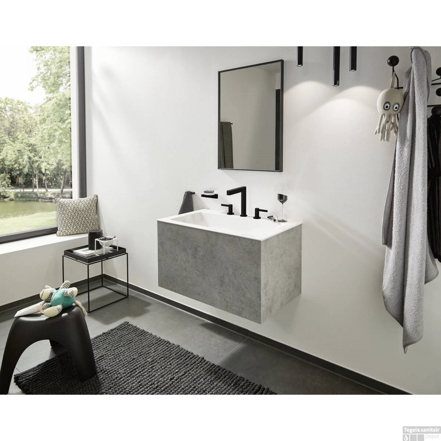 Wastafelmengkraan Finoris HansGrohe 3-gats 160 Met Push-Open Waste Mat Zwart - Afbeelding 2