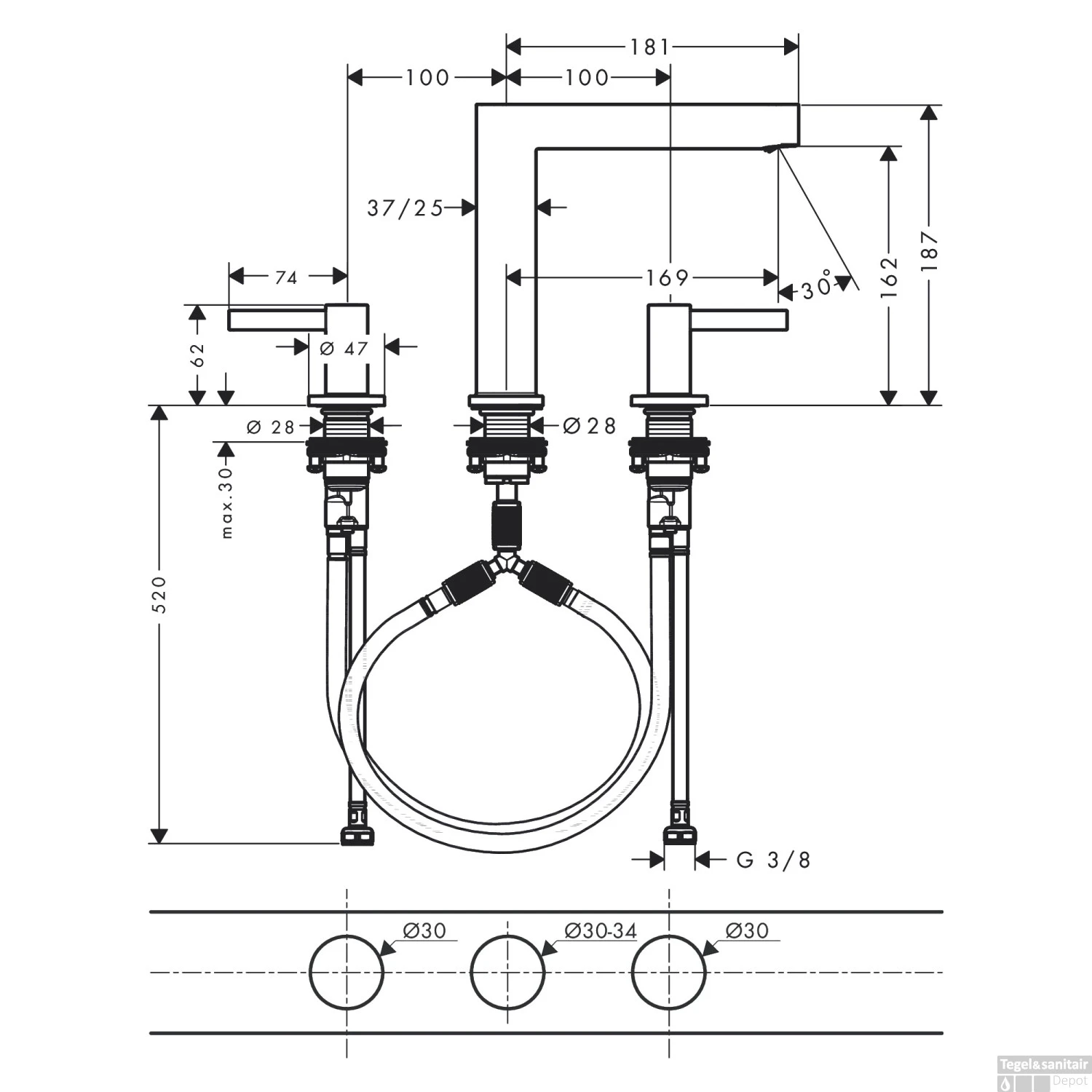 Wastafelmengkraan Finoris HansGrohe 3-gats 160 Met Push-Open Waste Chroom 3 Wastafelmengkraan Finoris HansGrohe 3-gats 160 Met Push-Open Waste Chroom - Afbeelding 3