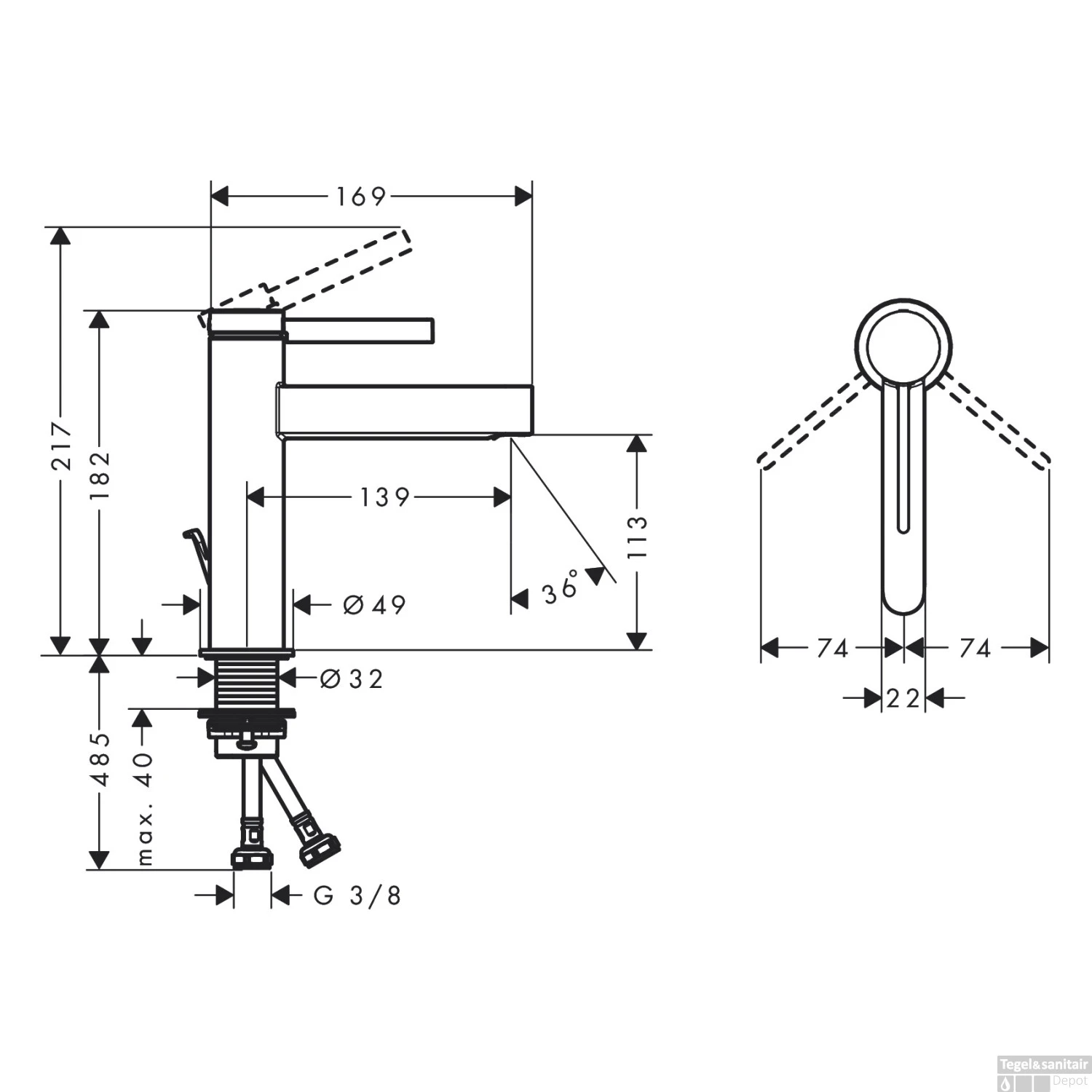 Wastafelmengkraan Finoris HansGrohe Eengreeps 110 Met Pop-up Trekwaste Mat Wit - Afbeelding 4
