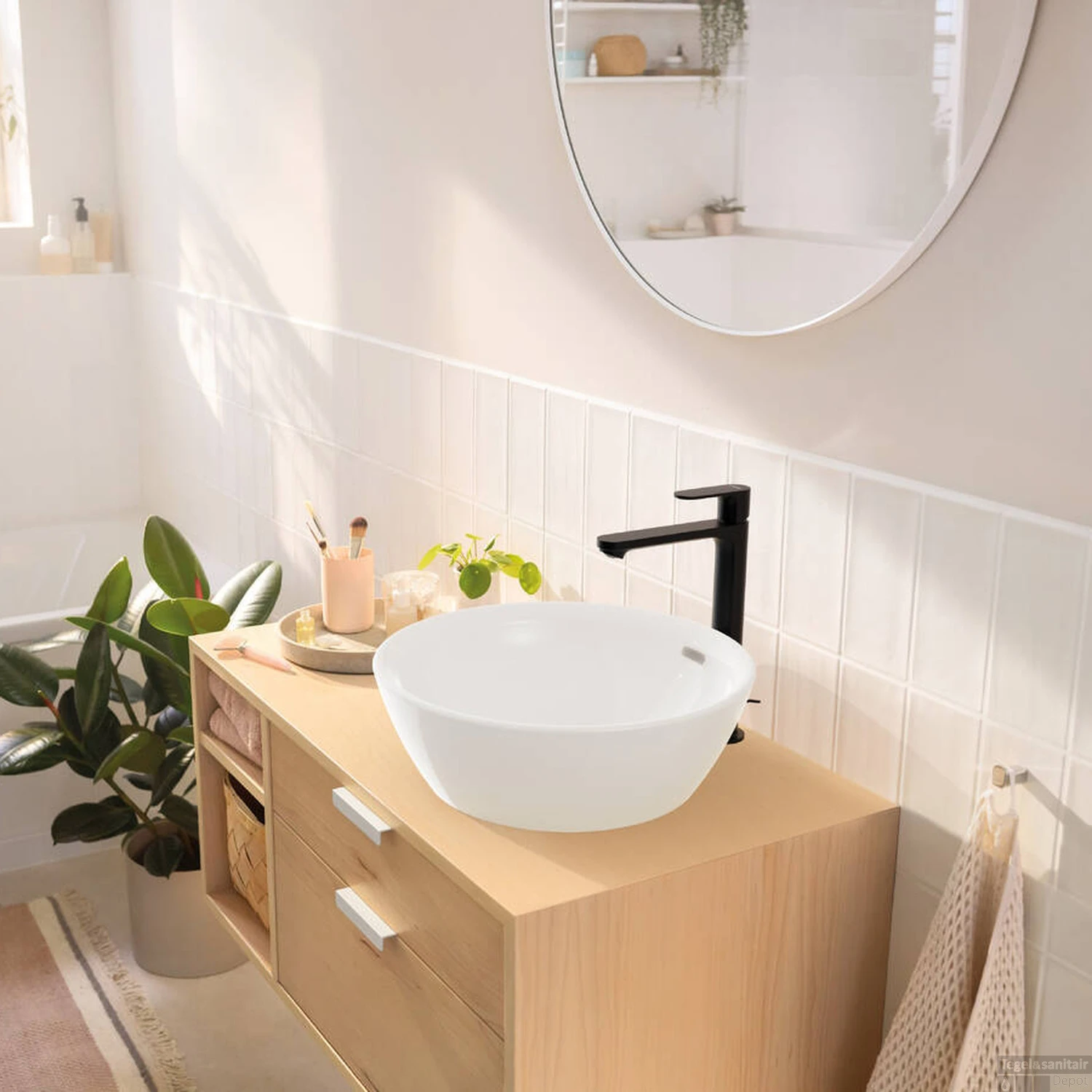 Wastafelmengkraan HansGrohe Rebris S Eengreeps 240 CoolStart EcoSmart+ Voor Waskommen Met Trekwaste Mat Zwart - Afbeelding 2