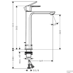 Wastafelmengkraan HansGrohe Rebris S Eengreeps 240 CoolStart EcoSmart+ Voor Waskommen Met Trekwaste Mat Zwart -Baden Luxe Verkoop wastafelmengkraan hansgrohe rebris s eengreeps 240 coolstart ecosmart voor waskommen met trekwaste tech 1