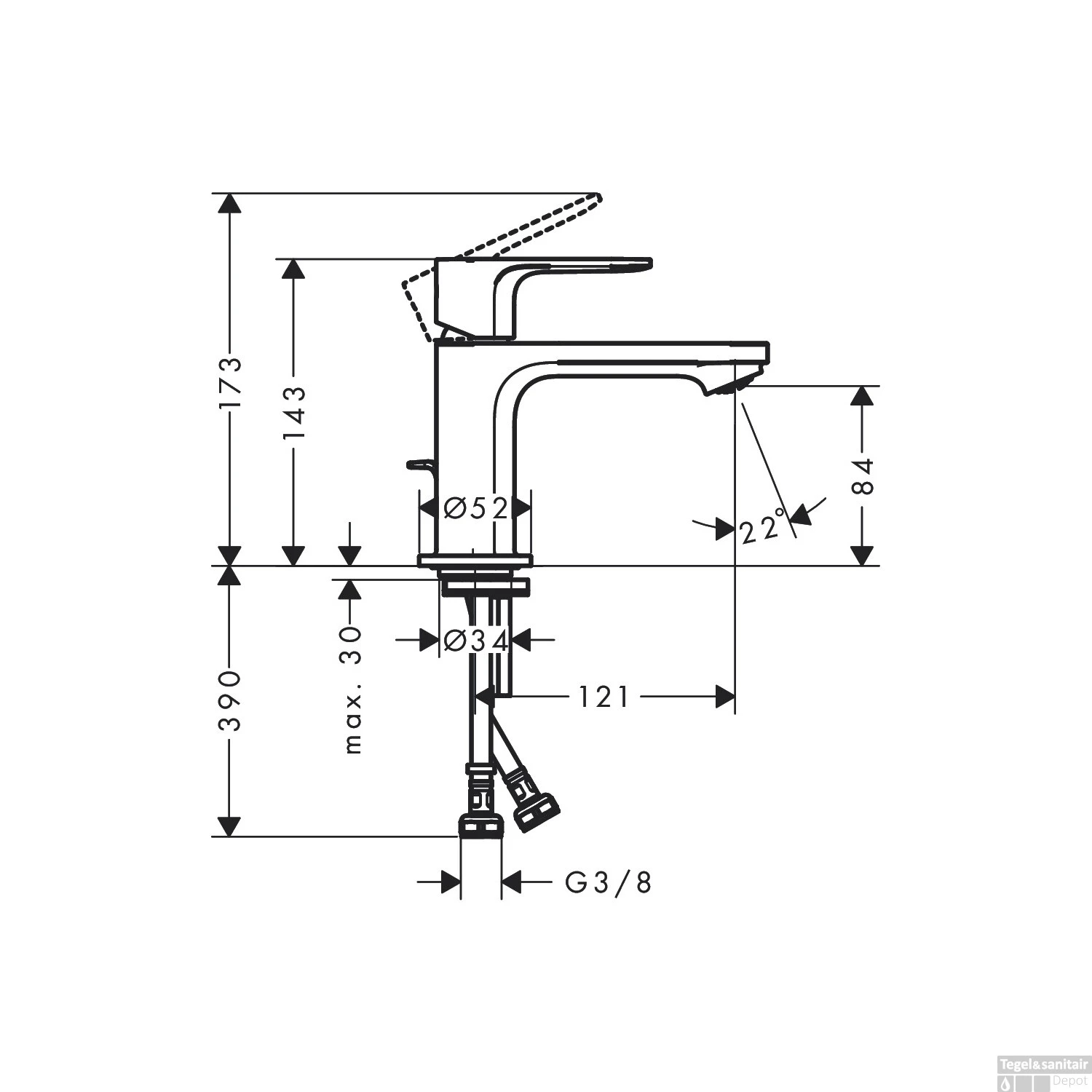 Wastafelmengkraan HansGrohe Rebris S Eengreeps 80 CoolStart Met Trekwaste Mat Zwart - Afbeelding 2