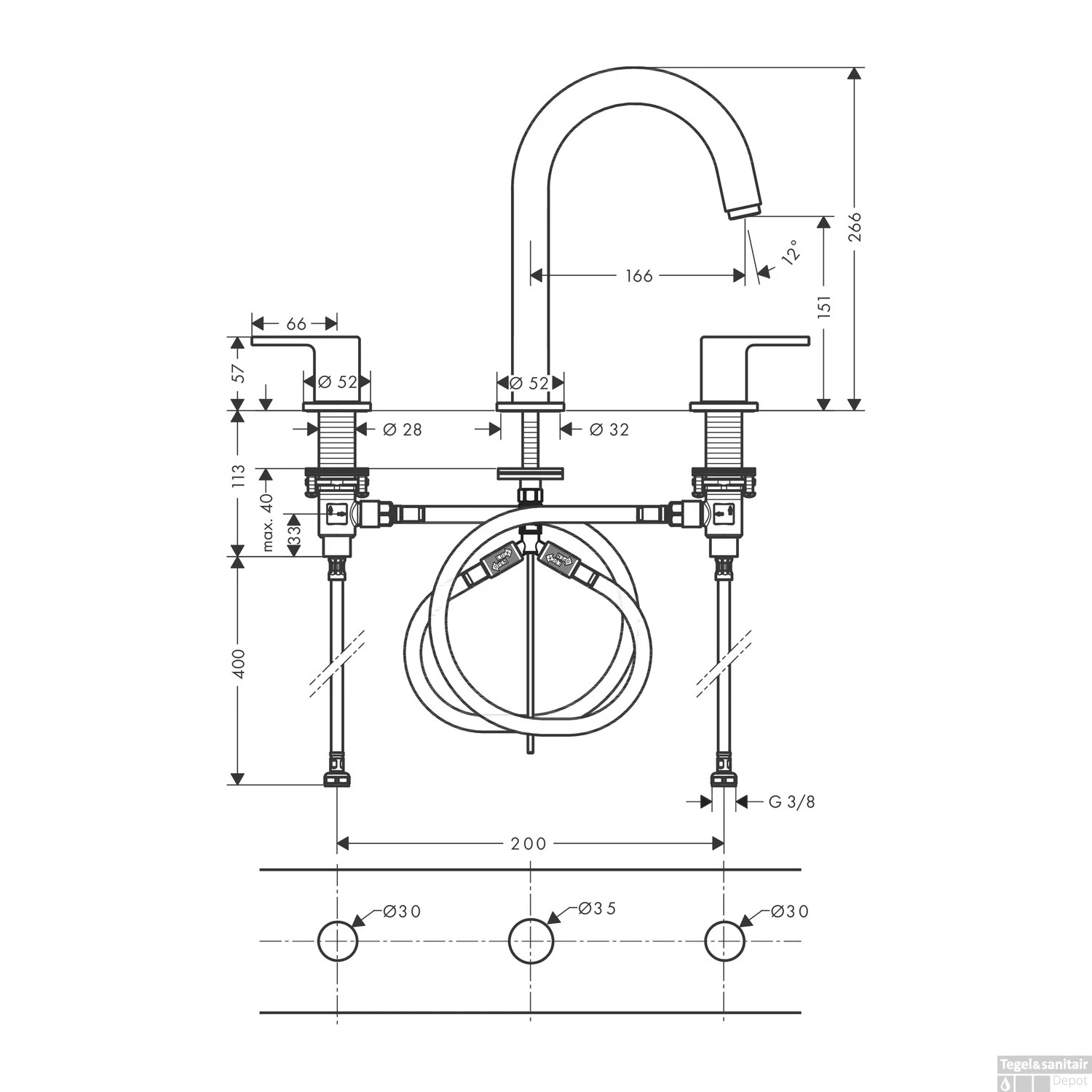 Wastafelmengkraan HansGrohe Vernis Shape 3-Gats Met Trekwaste Mat Zwart 2 Wastafelmengkraan HansGrohe Vernis Shape 3-Gats Met Trekwaste Mat Zwart - Afbeelding 2