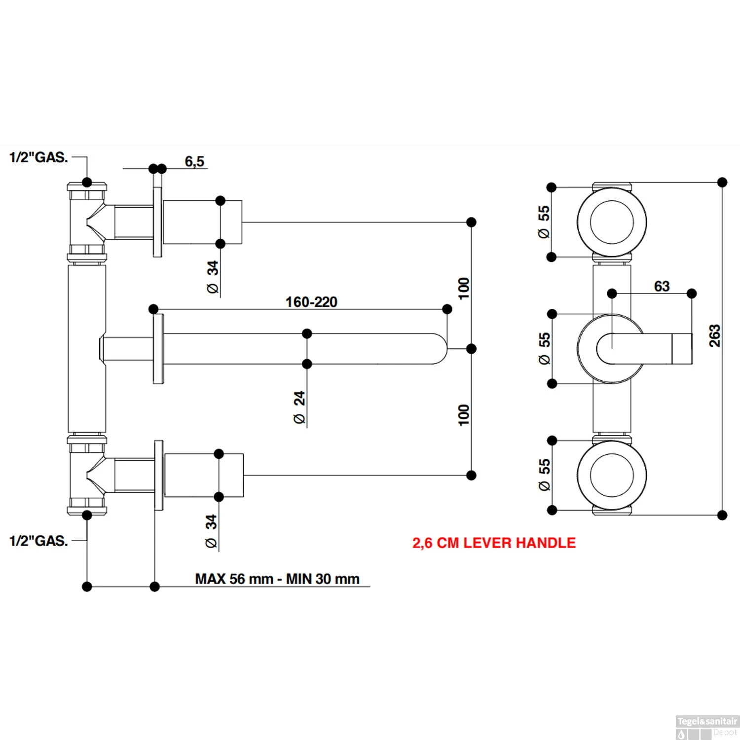 Wastafelmengkraan Inbouw Bongio Squadra 16 Cm Uitloop 2 Hendels RVS Look 3 Wastafelmengkraan Inbouw Bongio Squadra 16 Cm Uitloop 2 Hendels RVS Look - Afbeelding 3