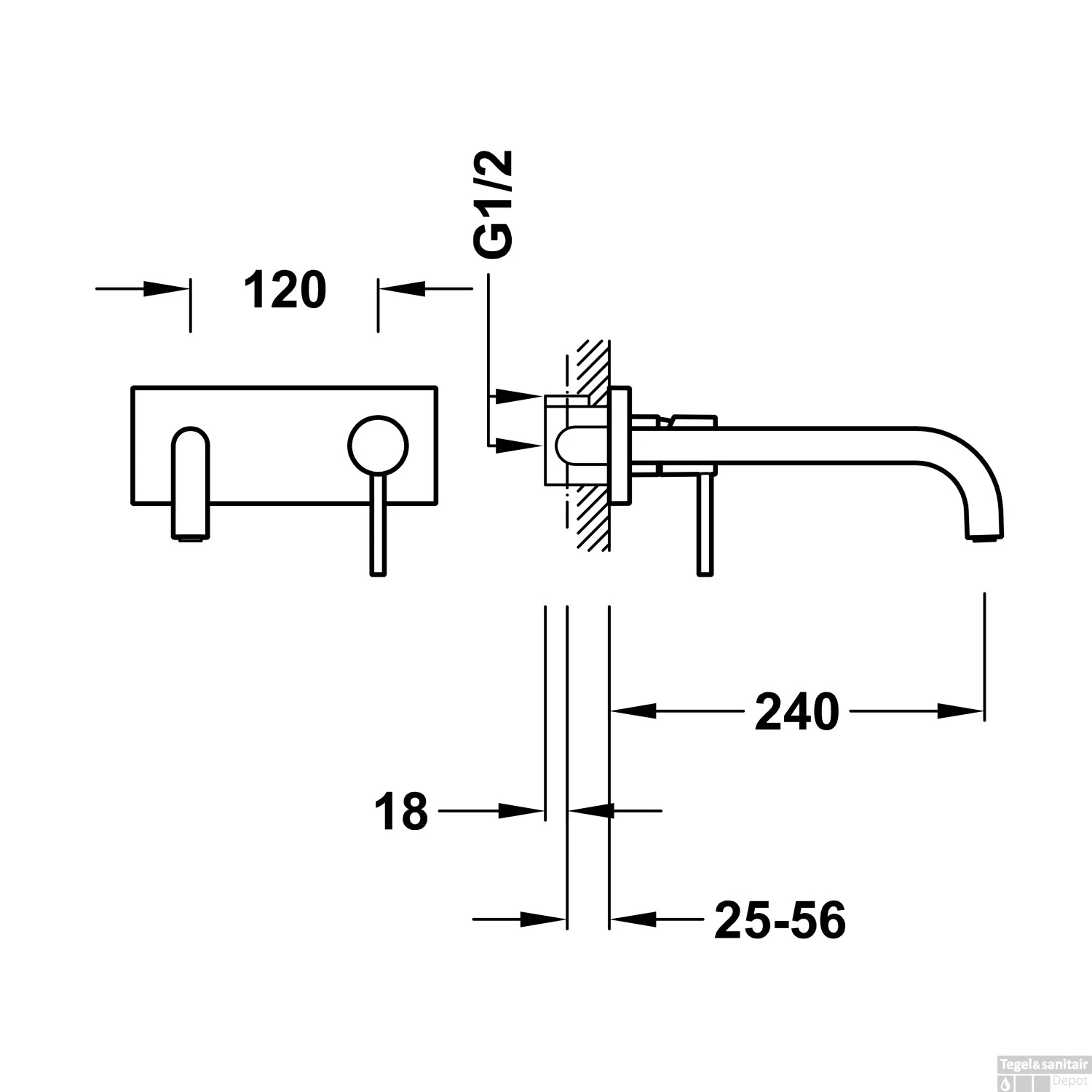 Wastafelmengkraan Inbouw Tres Study Exclusive Met Afdekplaat Gebogen Uitloop 24 Cm En Hendel Mat Wit - Afbeelding 2