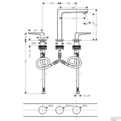 Wastafelmengkraan Metropol HansGrohe 3-Gats 160 Met Rechte Greep En Push-Open Afvoer Geborsteld Zwart Chroom -Baden Luxe Verkoop wastafelmengkraan metropol hansgrohe 3 gats 160 met rechte greep en push open afvoer chroom tech 2
