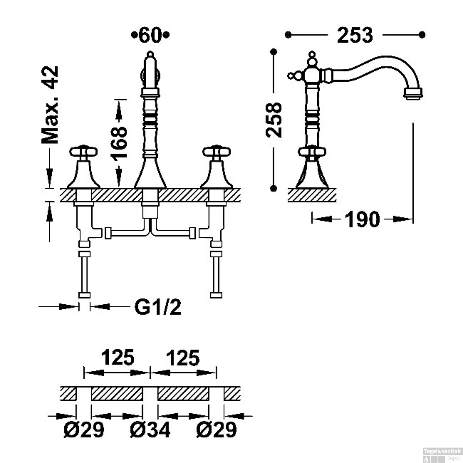 Wastafelmengkraan Tres Clasic 2 Grepen Los RVS 2 Wastafelmengkraan Tres Clasic 2 Grepen Los RVS - Afbeelding 2