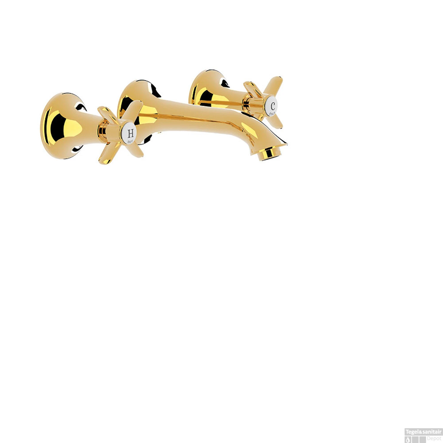 Wastafelmengkraan Tres Clasic Inbouw Kruisgreep Licht Gebogen Goud 1 Wastafelmengkraan Tres Clasic Inbouw Kruisgreep Licht Gebogen Goud