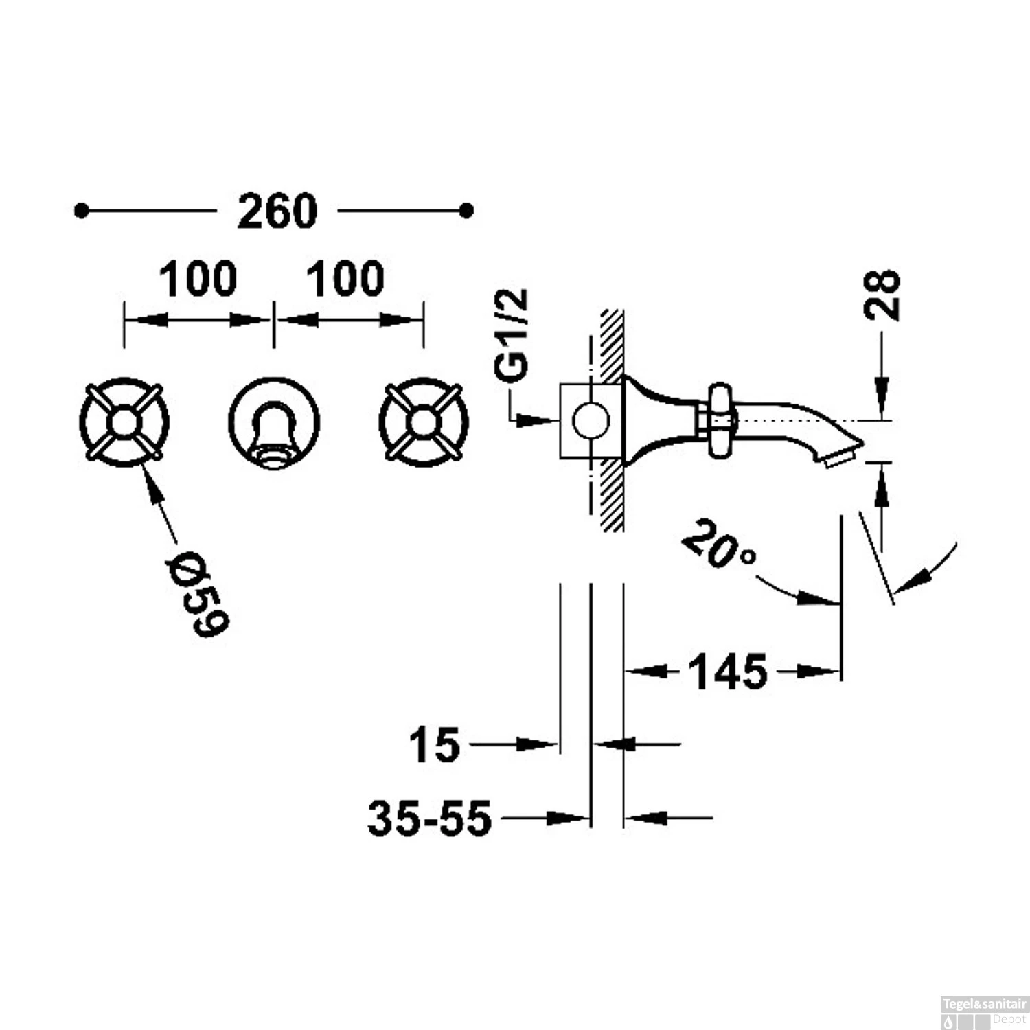 Wastafelmengkraan Tres Clasic Inbouw Kruisgreep Licht Gebogen Goud 2 Wastafelmengkraan Tres Clasic Inbouw Kruisgreep Licht Gebogen Goud - Afbeelding 2