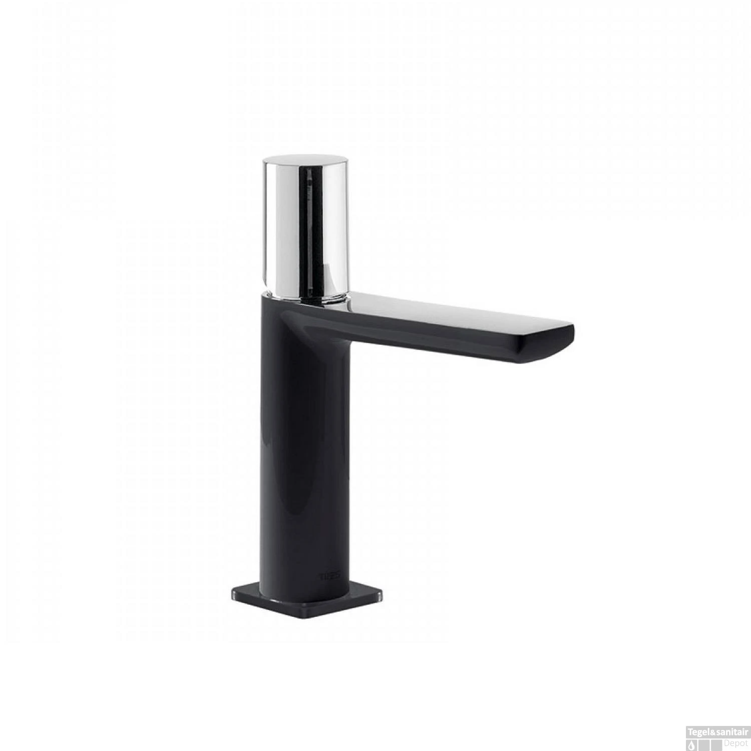 Wastafelmengkraan Tres Loft Colors 1-Knop Uitloop Recht 11,3 Cm Met Waterval Rond Zwart Chroom