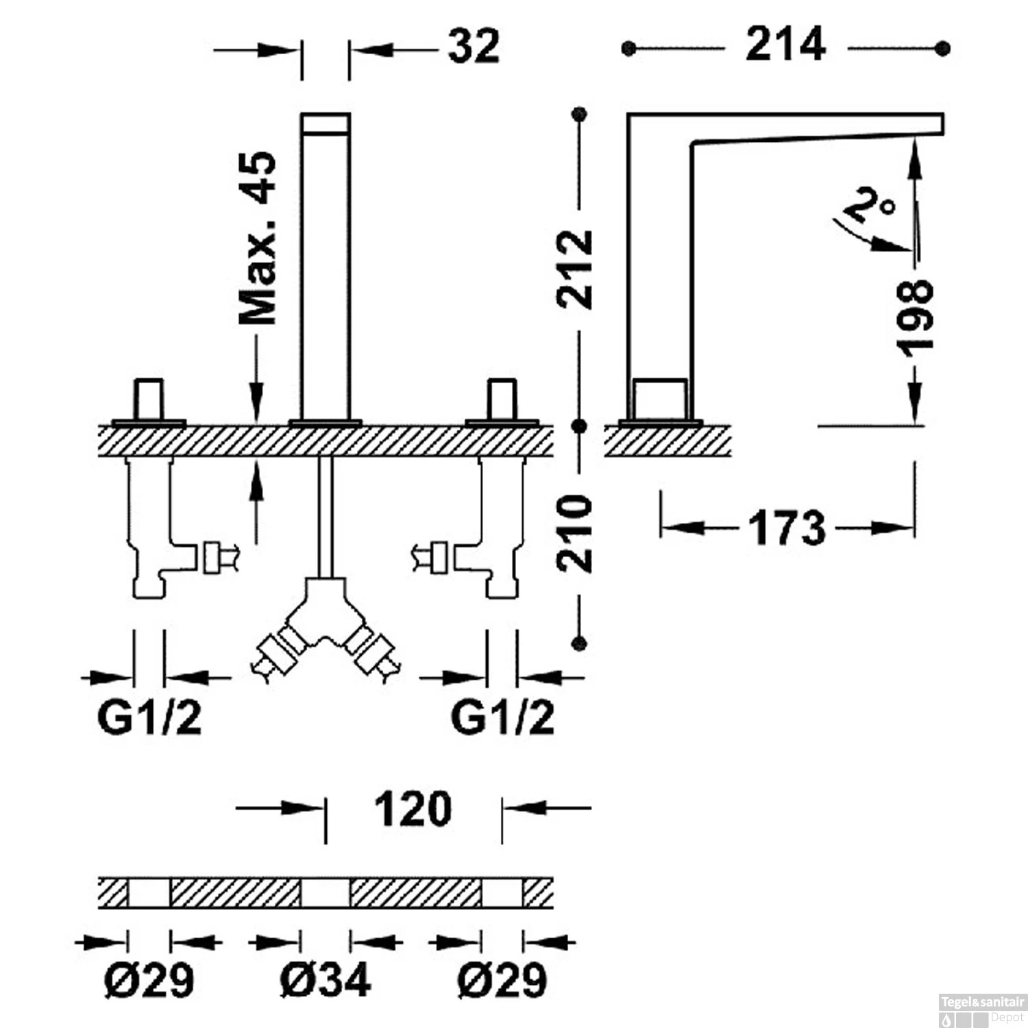Wastafelmengkraan Tres Slim Exclusive 3-Gats Met 2 Knoppen Goud 2 Wastafelmengkraan Tres Slim Exclusive 3-Gats Met 2 Knoppen Goud - Afbeelding 2