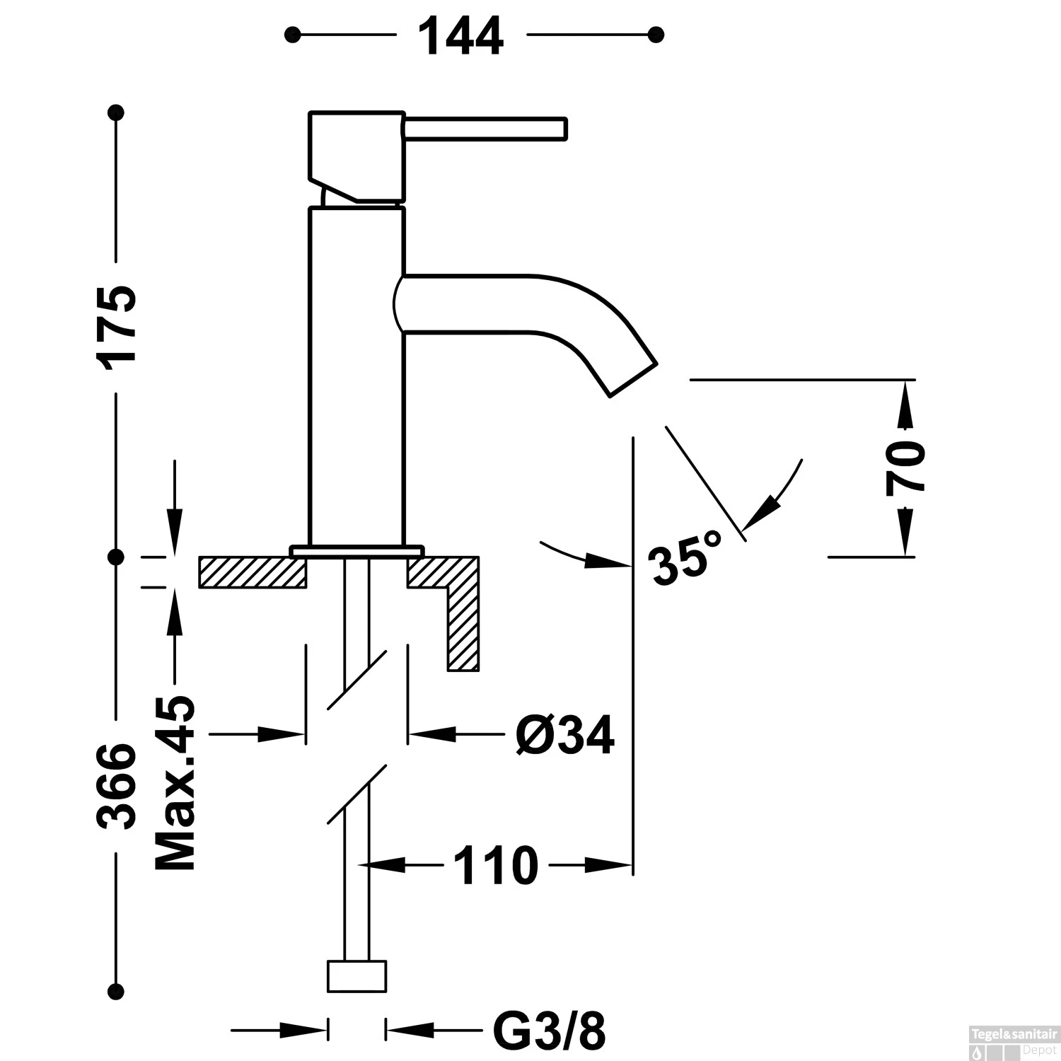 Wastafelmengkraan Tres Study Exclusive 17,5 Cm Hendel Rond Zwart Brons - Afbeelding 2