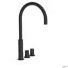 Wastafelmengkraan Tres Study Exclusive 3-Gats Kraan Links Met Draaiknoppen Uitloop Gebogen 29,5 Cm Rond Mat Zwart