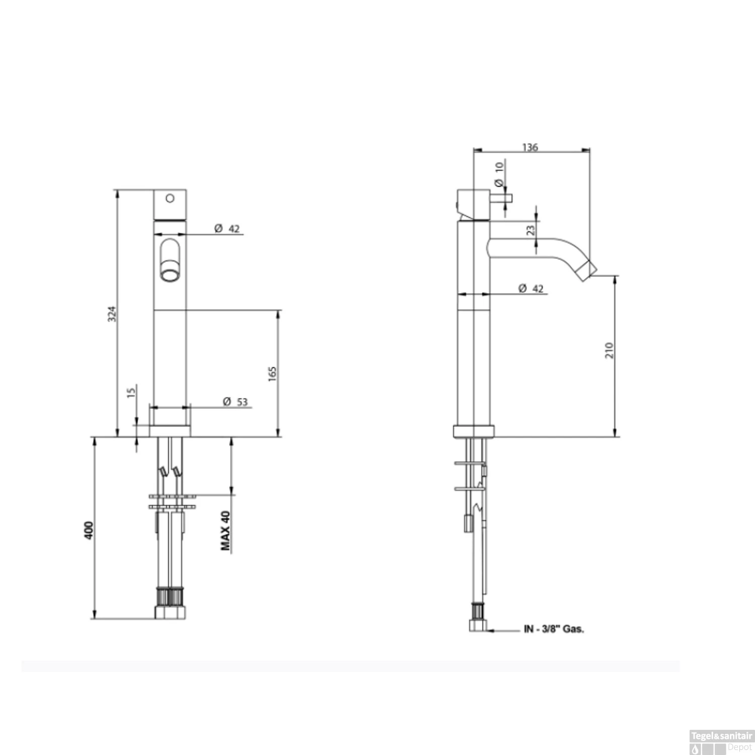 Wastafelmengkraan Verhoogd Bongio Squadra Geborsteld Nikkel 2 Wastafelmengkraan Verhoogd Bongio Squadra Geborsteld Nikkel - Afbeelding 2