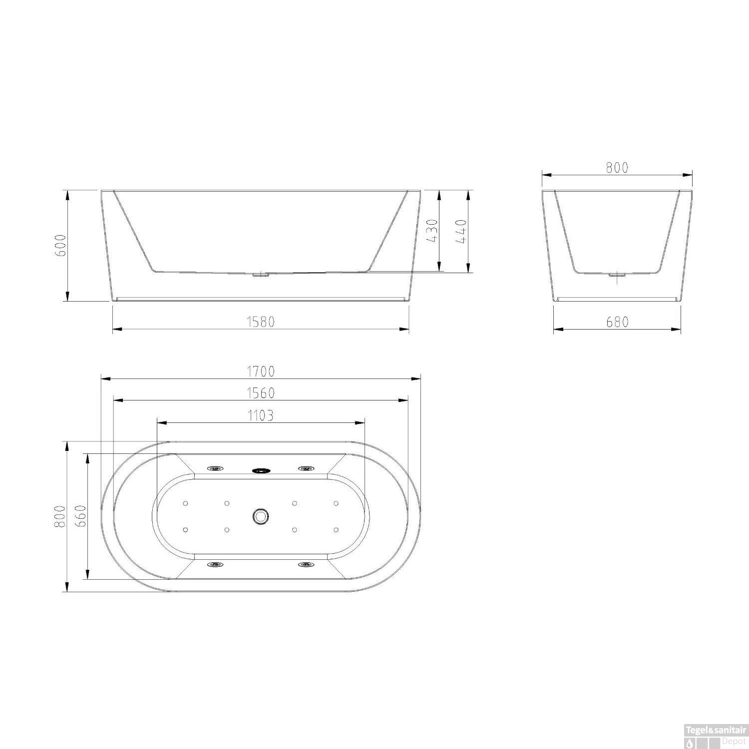 Whirlpool BWS Vrijstaand Ligbad Inclusief Waste Chroom 170x80x59 Cm Wit 5 Whirlpool BWS Vrijstaand Ligbad Inclusief Waste Chroom 170x80x59 Cm Wit - Afbeelding 5