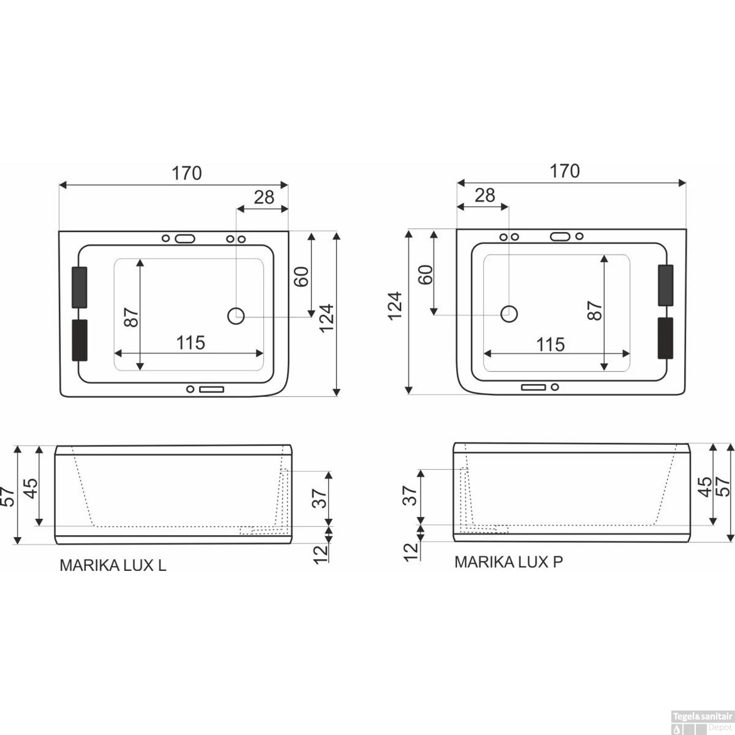 Whirlpool Kerra Marika 170x124x57 Cm Links 2 Persoons 4 Whirlpool Kerra Marika 170x124x57 Cm Links 2 Persoons - Afbeelding 4