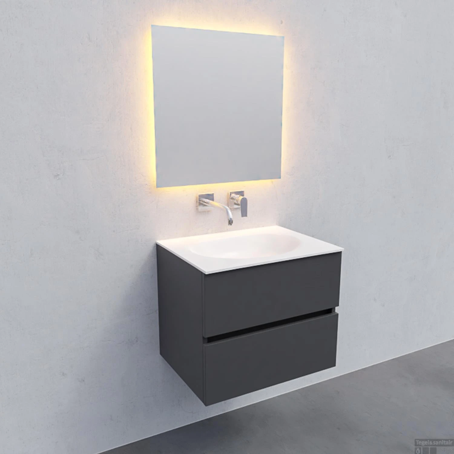 Badkamermeubel Solid Surface BWS Stockholm 60x46 Cm Mat Antraciet (zonder Kraangat) 3 Badkamermeubel Solid Surface BWS Stockholm 60x46 Cm Mat Antraciet (zonder Kraangat) - Afbeelding 3