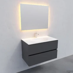 Badkamermeubel Solid Surface BWS Stockholm 80x46 Cm Mat Antraciet (met 1 Kraangat) 9 Badkamermeubel Solid Surface BWS Stockholm 80x46 Cm Mat Antraciet (met 1 Kraangat) -Baden Luxe Verkoop white wall new s 0011