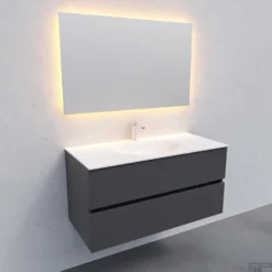 Badkamermeubel Solid Surface BWS Stockholm 100x46 Cm Midden Mat Antraciet (met 1 Kraangat) -Baden Luxe Verkoop white wall new s 0021