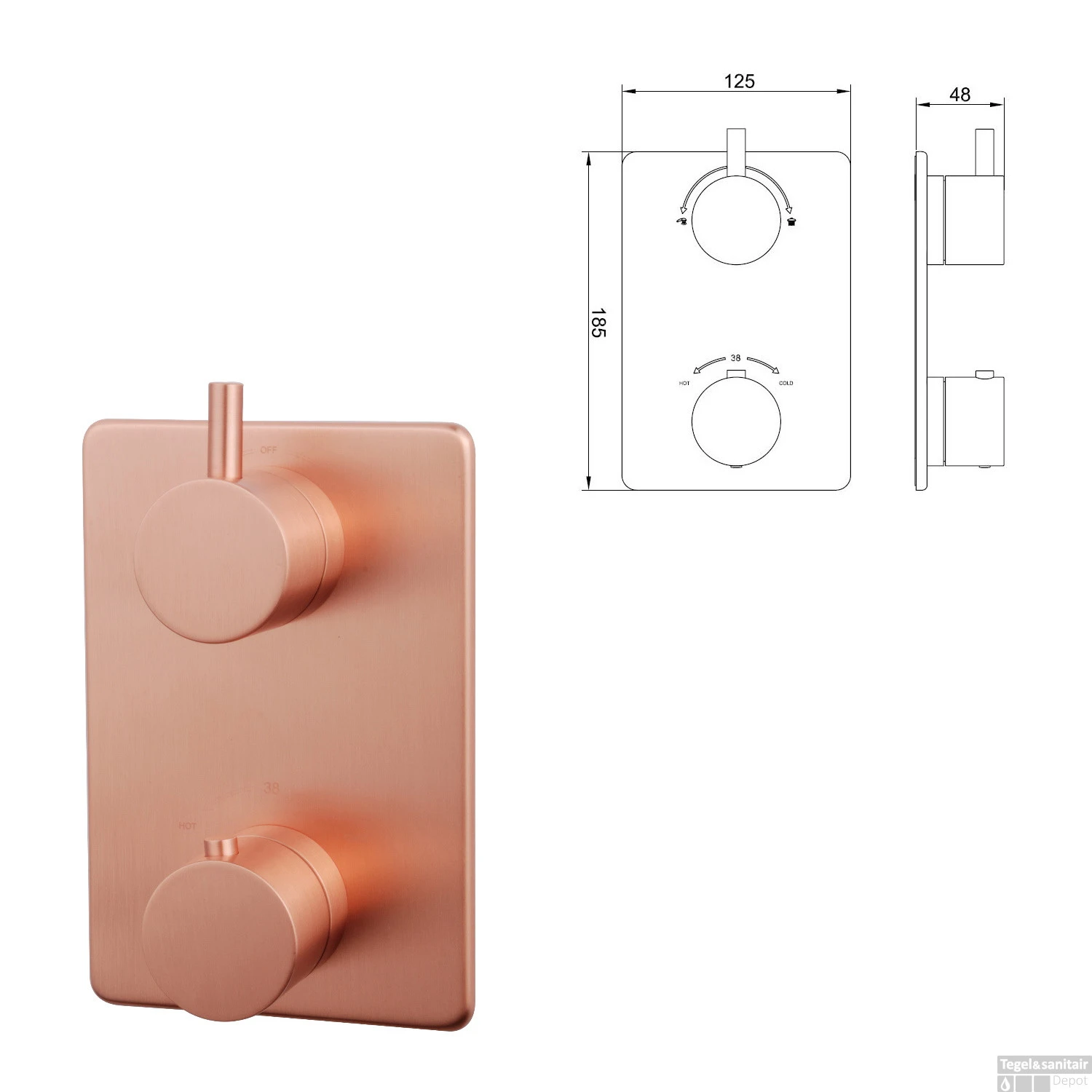 Wiesbaden Inbouw Regendouche Set 11 Caral Rechthoek Plafonduitloop Geborsteld Koper - Afbeelding 2