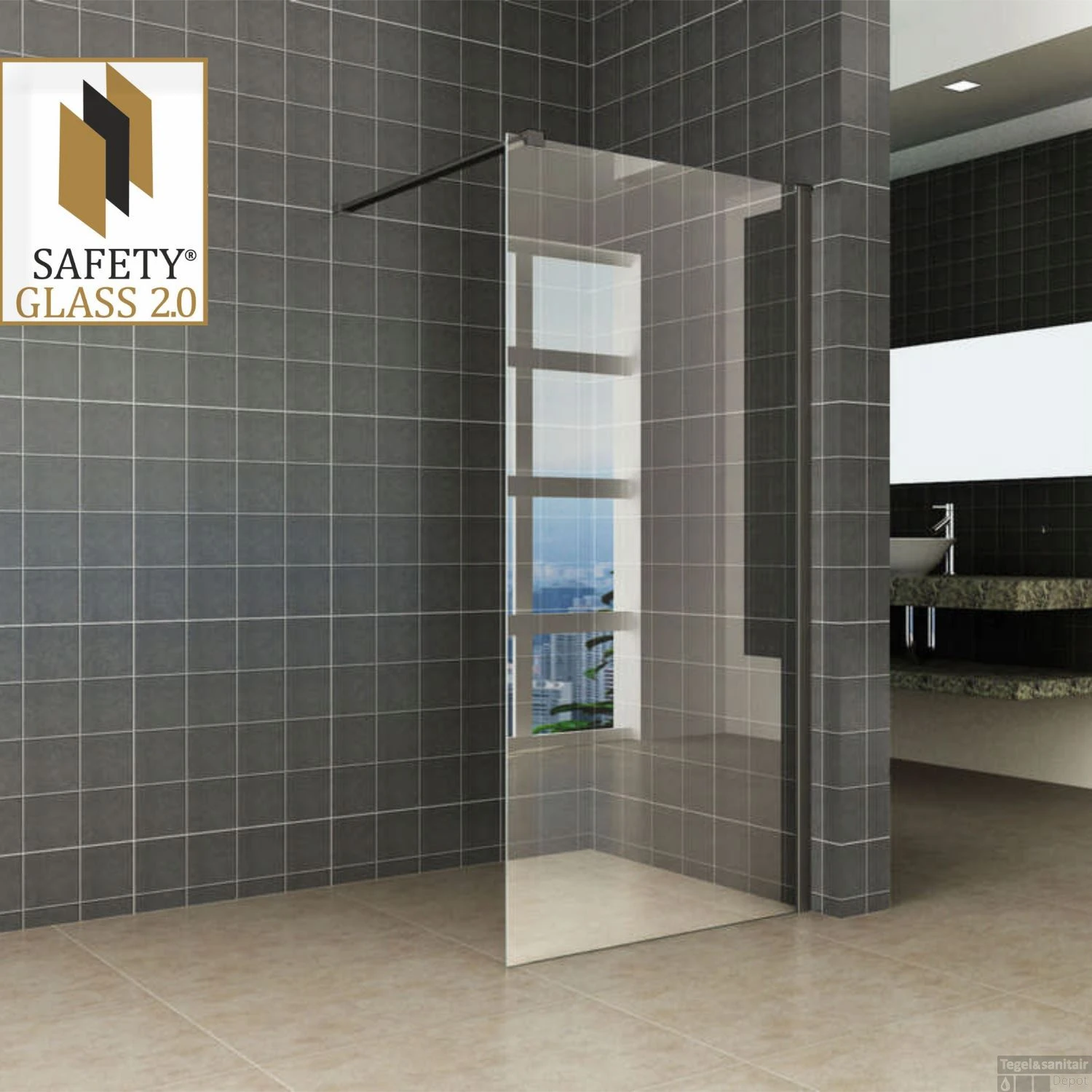 Wiesbaden Douchewand 2.0 10mm | Zwart Muurprofiel | NANO Coating | Inloopdouche (Alle Maten) - Afbeelding 2